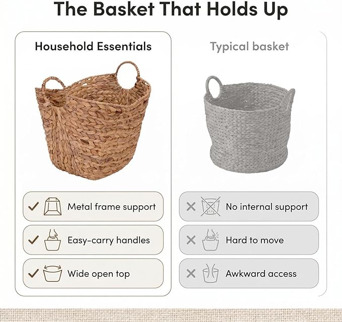 Household Essentials ML-4002 Tall Water Hyacinth Wicker Basket with Handles | Natural, Brown, Natural