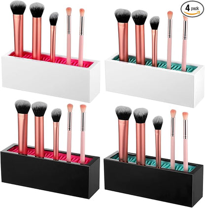 4 Pcs Makeup Brushes Holder Organizer, Silicone Vanity Air Drying Rack Display Storage for Brush, Eyeliners and More, Practical Cosmetic Tools Container