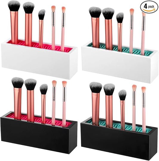 4 Pcs Makeup Brushes Holder Organizer, Silicone Vanity Air Drying Rack Display Storage for Brush, Eyeliners and More, Practical Cosmetic Tools Container