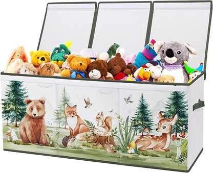 Large Toy Box Chest Organizer with Flip Lid for Kids, Collapsible Oxford Toy Storage Box with Handles for Boys Girls, Sturdy Waterproof Storage Organizer for Bedroom Playroom Nursery, 37.7×12.5×15.7''