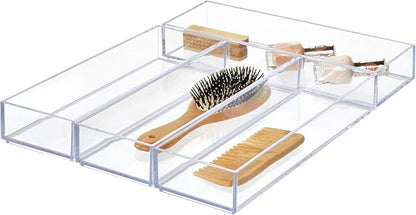 iDesign Clarity Drawer, Kitchen and Bathroom Organization Silverware, Spatulas, Gadgets, Large-Set of 4