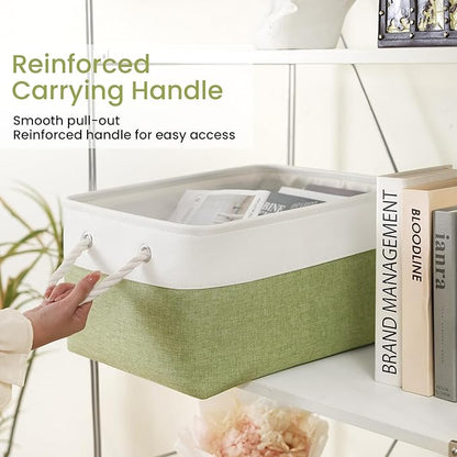 Large Storage Baskets- 15.7x11.8x8.26 inch Storage Bins for Shelves and Closet Organizing, Foldable Fabric Bin for Home Organization Clothes and Laundry (6-Pack, White&Green)