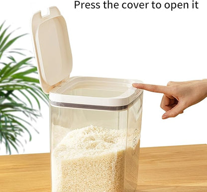 Airtight Rice Storage Bin Flour Storage Container 10 Lbs/5.81Qt, Clear Food Container with Measuring Cup Airtight Lid for Kitchen Pantry Organization and Storage