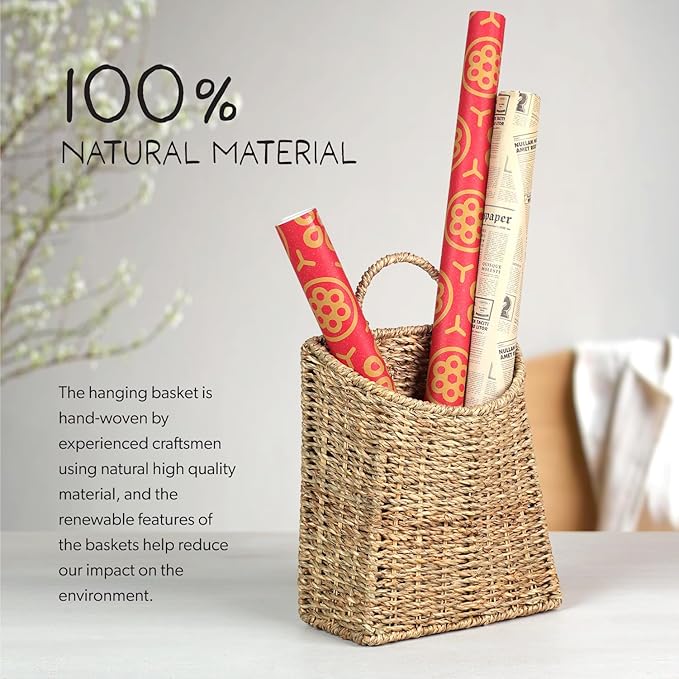 Woven Hanging Seagrass Baskets, Hanging Wall Wicker Basket, Handmade Organizer Baskets, Hanging Flower Basket for Shelves, Walls, Doors, Balconies, Front of House, Garden,...