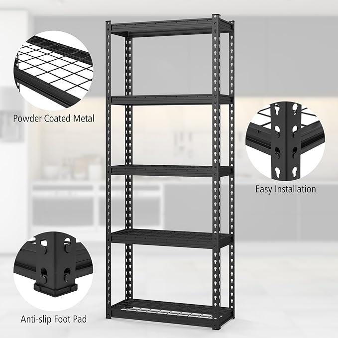 Goplus 5-Tier Metal Shelving Unit, 2 Pack Heavy Duty Wire Storage Rack with Anti-Slip Foot Pads, Height Adjustable Shelves for Warehouse, Kitchen, Living Room, Garage, 12" D x 27.5" W x 66" H