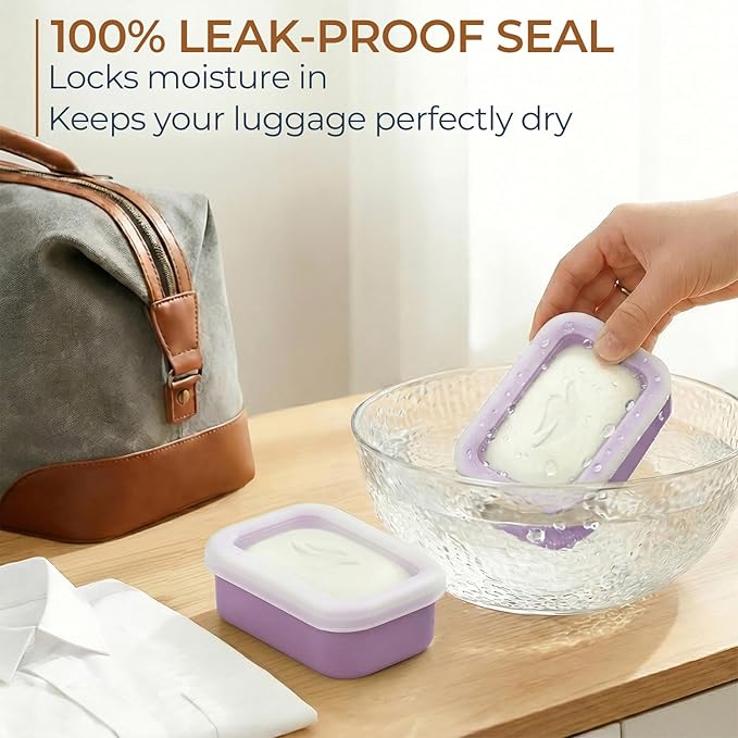 AIMAIAIMAI Enhanced Leak Proof Travel Soap Container, Compact Silicone Travel Soap Holder with Drainage Pad, Great for Camping, Gym and Business Trip (Purple)