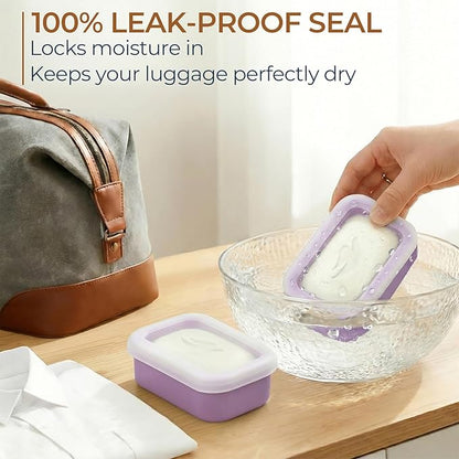 AIMAIAIMAI Enhanced Leak Proof Travel Soap Container, Compact Silicone Travel Soap Holder with Drainage Pad, Great for Camping, Gym and Business Trip (Purple)