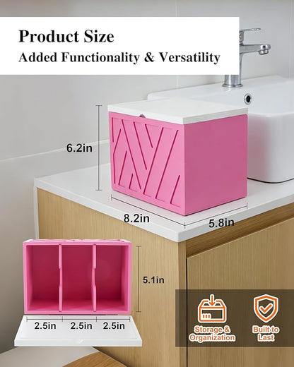 Tampon Holder for Bathroom Decor Feminine Product Organizer With Lid Shark Week Box Wooden Pad Girl Stuff Box (BLACK, lid) (1, PINK)