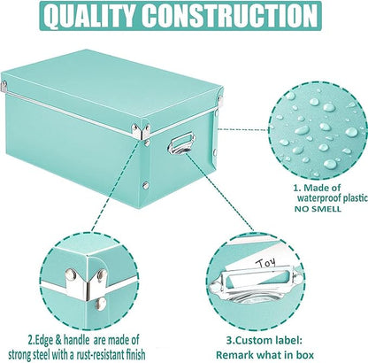 XUCHUN 3 Pack/Set Plastic Storage Box with Lid,Waterproof Collapsible Storage Bins for Shoes/Clothes/Office Teal Color