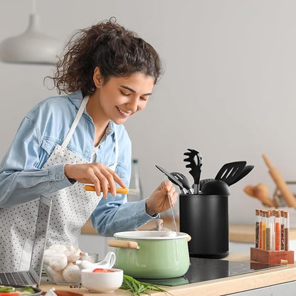 Kitchen Utensil Holder for Countertop 360° Rotating Utensil Caddy Extra Large Utensil Crock Cooking Utensil Holder for Kitchen Counter (Black)