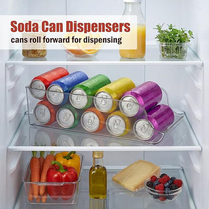 Soda Can Organizer for Refrigerator, Clear Drink Organizer for Fridge and Pantry - Double Layer Rolling Soda Dispenser for Pop Cans and Beverages (2PC)