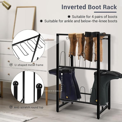 GADFISH Free Standing Shoe Racks, Vertical Boot Rack, Black Metal Boot Storage Organizer Tall Boots Organizer for Closet, Entryway, Shoe Rack for Boots, Sneakers, Fit 8 Pairs