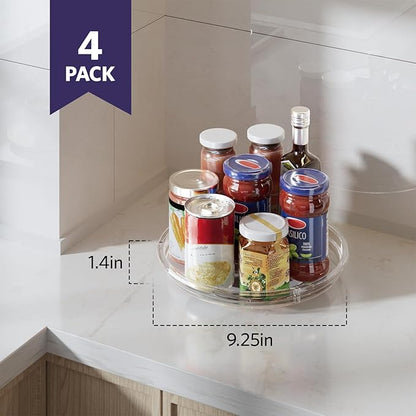 LAMU 4 Pack 9.25in Lazy Susan Organizer, Clear Lazy Susan Turntable for Cabinet, Refrigerator, Table Top, Kitchen, Bathroom, Pantry Organizers and Storage