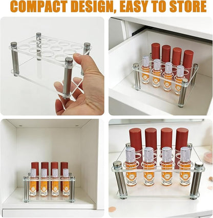 Acrylic 12 Slots Roller Perfume Organizer, Scentbird Perfume Holder, Beauty Scent Holder, Vertically Rack, Oils Makeup Lipgloss Display Case for Bedroom Bottle Comestic Storage 4.6 x 4 x 1.8 in