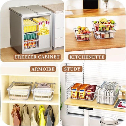 Freezer Organizer Bins ，Enhanced Leak-Proof Bottom，4 Pack Stackable Deep Freezer Organizer Bins for 5 Cu.FT Small Chest Freezer，organization and storage，pantry organizers（for 5 Cu.Ft