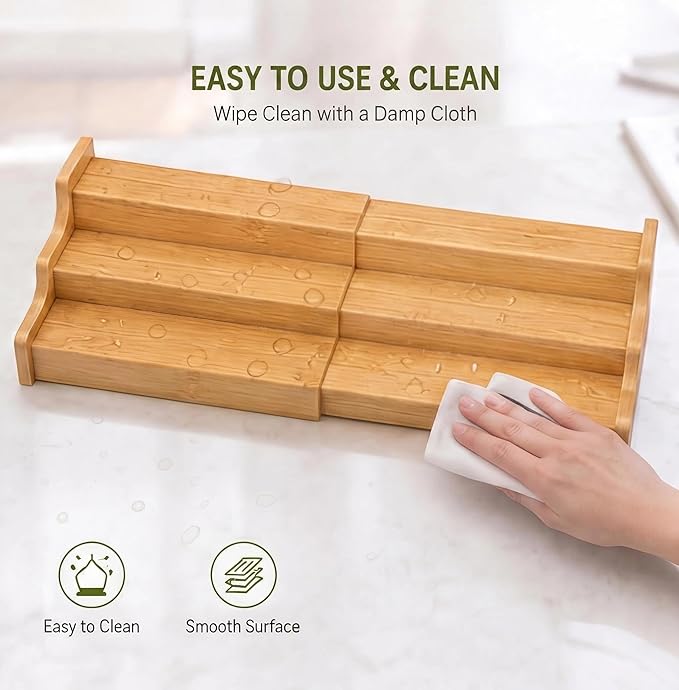 Expandable 3-Tier Bamboo Can Rack Organizer for Pantry, Adjustable Kitchen Cabinet Storage Shelf, Holds Up to 24 Cans, Natural Elegance