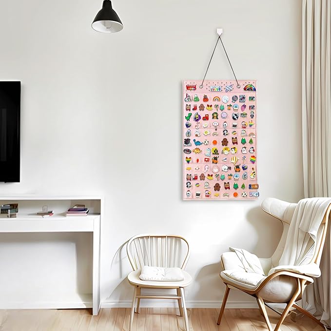 Collector Pin Board - Enamel Pin Hanging Display (96 Slots, Pink)