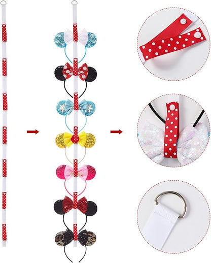 Nuolich 2Pcs Mouse Ears Headband Holder Polka Dot Hanging Wall Display Decor Vertical Headpiece Organizer Hair Bow Accessories Hanger Holder White