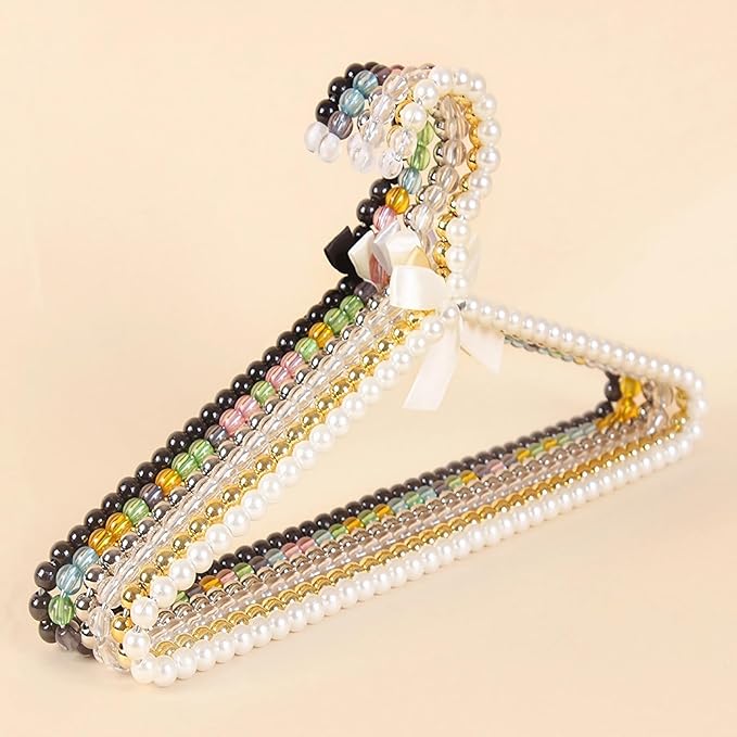 6-Piece Pearl Clothes Hanger Set Wedding Hanger Bridal Bridesmaid Hangers for Wedding Dress Standard Pearl Hangers (Combination Set, 6)