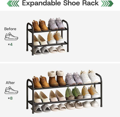 kiplant Shoe Rack for Closet, Black 2-Tier Expandable Closet Shoe Rack Metal Organizer, Heavy Duty Shoe Storage Shelf for Entryway, Doorway, Narrow Space