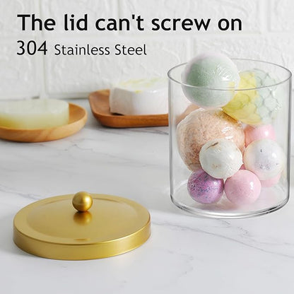 Amolliar 50 Oz Apothecary Jar - Clear Container with Stainless Steel Lid, Plastic Jar for Laundry Room Organization & Pods Storage, Bathroom Vanity Organizer, Kitchen Countertop Cantainer (Gold)