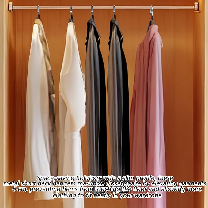 Leumoi 20 Pack Short Neck Hangers Non-Slip Metal Hangers for Clothes, Pants, Shirts, Tank Tops, Jackets, Space Saving, Short Neck Household Collar Protection (Black)
