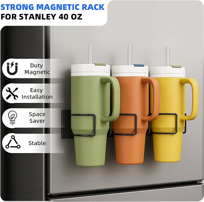 Magnetic Stanley Cup Holder for Refrige, Magnetic Water Bottle Holder for Stanley Water Bottle 40 oz with Handle, Stanley Lid Organizer for Stanley Cup Accessories