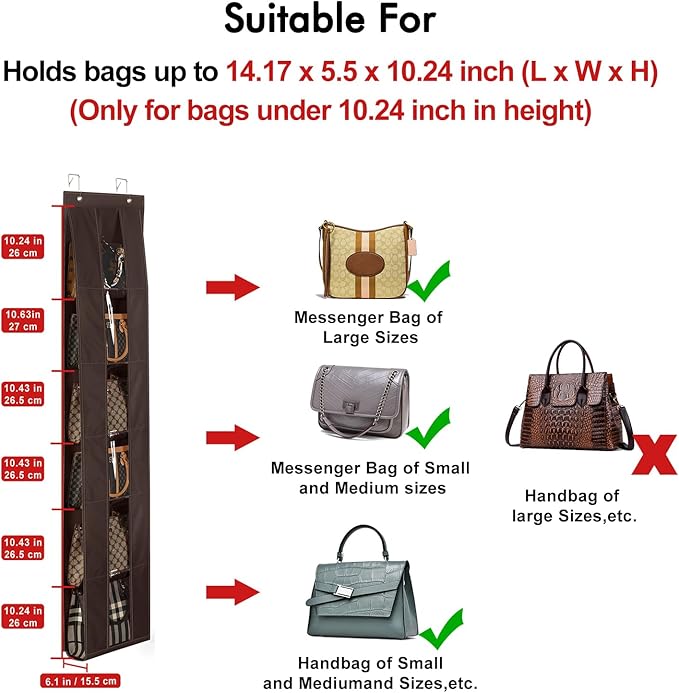 Lirex Over the Door Organizer, 2 Pack Handbag Storage with 6-Tier Space-Saving for Door or Closet, Handbag Hanger, Dark Brown