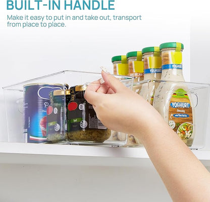Vtopmart Clear Plastic Storage Bins, 6 PCS Pantry Organizer Bins with Handle for Refrigerator, Fridge, Cabinet, Kitchen, Countertops, Cupboard, Freezer Organization and Storage, Small