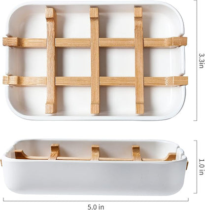 Soap Dishes for Bar Soap, White Bathroom Soap Holder, Bamboo Soap Dishes Holder for Bathroom Shower, Bathroom Sink Soap Dish, White Soap Tray.