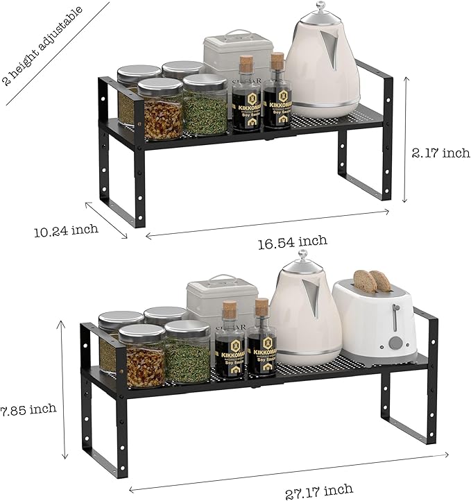 Multi-Functional Metal Shoe Rack,Expandable Adjustable Stackable Kitchen Organizer,Metal Shelf risers for cabinets, Kitchens,Closet and Bathroom(1Pack/Black/Large)