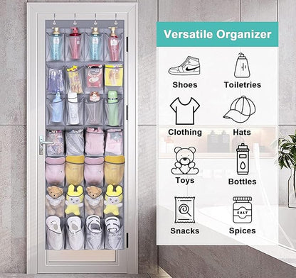 MISSLO 28 Large Pockets Hanging Shoe Rack Door Shoe Organizer Hanging Shoe Storage Hanger for Closet Mesh Holder, Grey