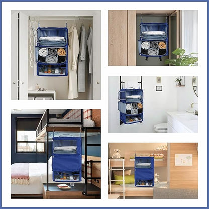 Surblue Hanging Shelves Travel Storage Bag Compression Packing Cube for Suitcase Portable Closet Organizer Collapsible with Extension Layer Large Capacity,Blue,XXL