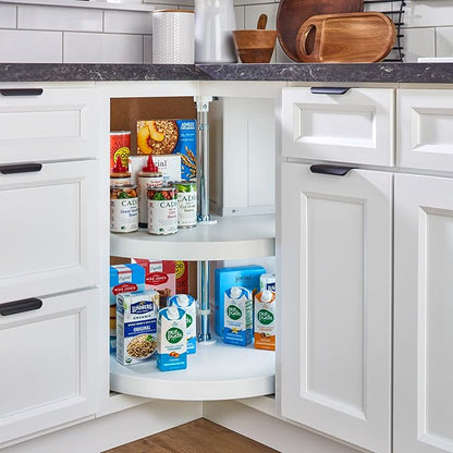 Rev-A-Shelf 2 Tier Pie-Cut Lazy Susan for Corner Base Cabinets, Plastic, 28" Double Shelf Swivel Kitchen Spice and Can Organizer, 28" W x 18.25" D x 26" H, White, 6942-28-11-52