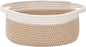 JMvicyroam Woven Basket,Small Rope Storage Bin with Handles & Ribbon Bag, Organizer for Shelves Closets,Gift Basket Empty for Birthday,Books,Dog Toys, White&Brown Block