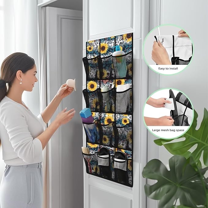 ZUXONGSYCowhide Speckled Pattern Over The Door Shoe Organizer Easy to Install Door Hanger Organizer for BedRoom Sunflower Multi-Funtion Storage Bag 12 Pockets Multi-Pocket Shoe Holder Hanger