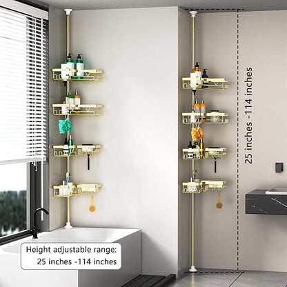 DAOYA Shower Caddy Tension Pole - Gold Corner Shower Caddy Stainless Steel Bathroom Shower Organizer for Tub Tension Rod Corner Shower Shelves(22-114.2inch)