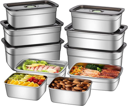 GIUOIDUO 10-Piece Stainless Steel Food Storage Container Set with Airtight Lids - Durable, Eco-Friendly Kitchen Organizers for Freshness & Convenience，Pantry, Dishwasher Safe (Various Sizes)