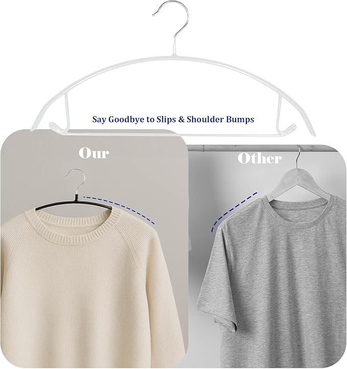 20 Pack Non Slip PVC Coating Metal Clothes Hangers No Shoulder Bump,Built-in Shoulder Hook and Bottom Rod,Suitable for Sweaters,Suits,Shirts,Skirt,Jackets (White, 20 Pack)