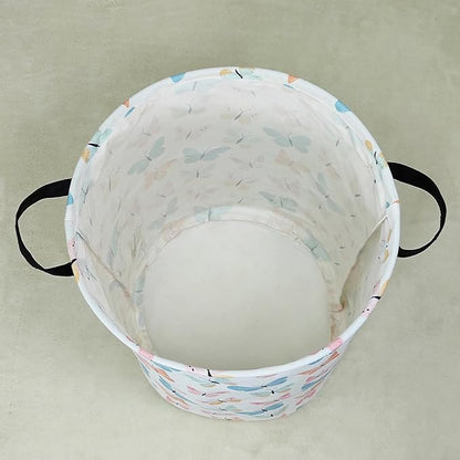 Round Waterproof Laundry Basket,laundry Hampers with Handle,Gift Basket,Suitable for Children's Room and Toy Storage (Colorful butterfly)