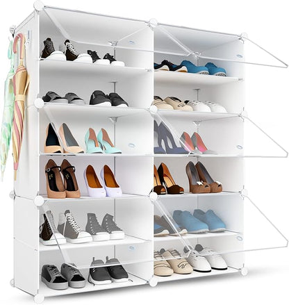 Shoe Rack Organizer, 24 Pair Shoe Storage Cabinet with Door Expandable Plastic Shoe Shelves for Closet,Entryway,Hallway,Bedroom,6 Tier