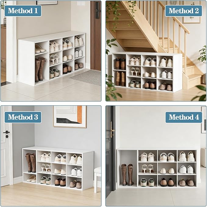 Aenuert 11-Cubby Shoe Rack, 3-Tier Wood Shoe Organizer, Multifunctional Shoe Organizer Bench for Entryway, Mudroom, Hallway, Closet,36.22 * 11.81 * 17.72 Inch,White