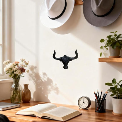 Cowboy Hat Holder for Wall, 4 Pack Cowboy Hat Rack Cast Iron Hat Holder Cowgirl Hat Hooks Vintage Western Wall Decor for Bathroom Entryway Closet Cow Bull Animal Farmhouse Gift Antique Rust