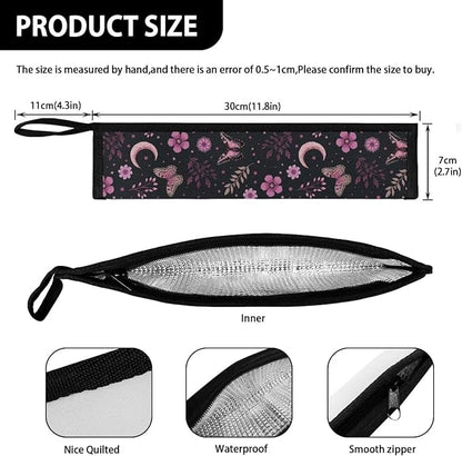 COEQINE Black Utensil Holder Case for Fork Spoon Knife Organizer,Pink Buttterfly Moon Leafproof Travel Spoon Case With Handles Machine Washable Portable Cutlery With Zipper