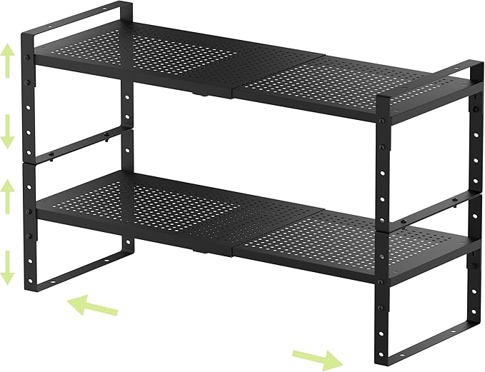 Expandable Shoe Rack Heavy-Duty Closet Organizer Adjustable Shelf Stackable Metal Framework for Entryway, Garage,RV,Pantry,Cabinet(Medium,2 Packs/Black)