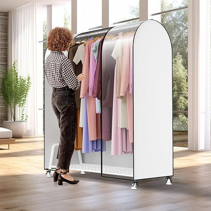 Clear Garment Rack Cover, Clothes Rack Cover Clothing Rack Cover with Durable Zippers for Garment Rack, Clothes Rack, Black, 50"L x 20"W x 60"H (Rack Not Included)