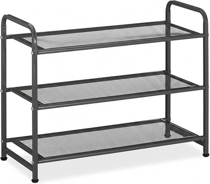 Relaxdays Rack, Organiser with 3 Levels, 6 Pairs of Shoes, HWD: 48 x 60 x 25 cm, Metal, Hallway Storage, Black, Steel