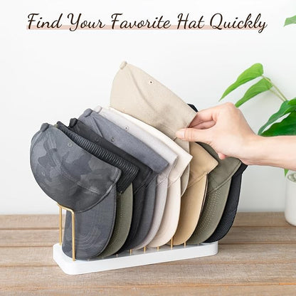 Mkono Hat Organizer for Baseball Caps, Hat Holder for 10 Baseball Caps, Tabletop Hat Rack Stand Storage Display Cap Organizer for Desk Closet Shelf Dresser White
