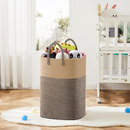 Laundry Basket,Woven Cotton Rope Laundry Hamper,Versatile Storage for Dirty Clothes,Baby Toys,and Blankets in Bathroom, Nursery,and Living Room (Jute, 60L)