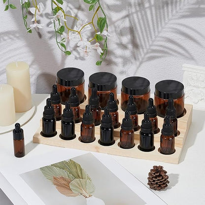 BENECREAT 3-Tier Essential Oil Display Stand, Wooden Essential Oil Organizer, Tabletop Storage Rack for 5-20ml Bottles, Nail Polish Compact Shelf, 6.7x11.8x2 inches
